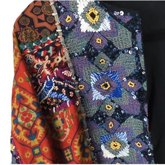 Zara Trafalulc Jacket Multi-Color Beaded Patchwork 3/4 Sleeve Cotton Women's M - Picture 13 of 14